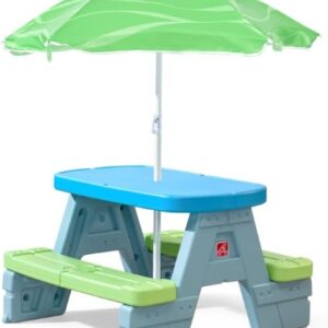 Step2 Sun & Shadel Kids Picnic Table with Removeable Umbrella, Indoor/Outdoor Toys, Fits 4 Children, Made of Durable Plastic, For Toddlers 1.5-4 Years Old