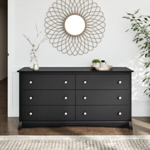 Prepac Sonoma 6-Drawer Double Dresser for Bedroom, Wide Chest Storage, Traditional Furniture, 17.5″ D x 59″ W x 29″ H, Black