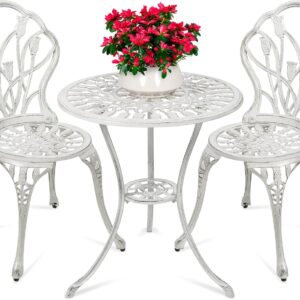 Attractive Cast Aluminum Patio Bistro Set w/Tulip Design