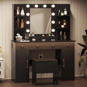 Stylish Vanity Desk with Mirror and Lights
