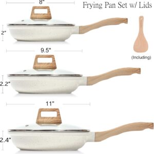 ESLITE LIFE Ceramic Nonstick Frying Pan Set with Lids