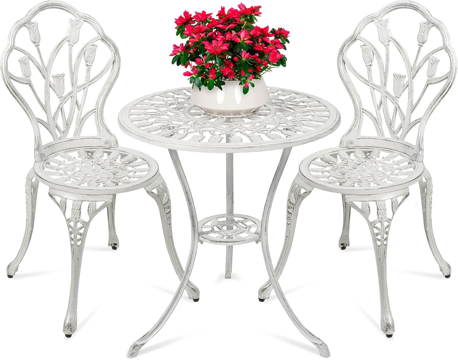 Attractive Cast Aluminum Patio Bistro Set w/Tulip Design
