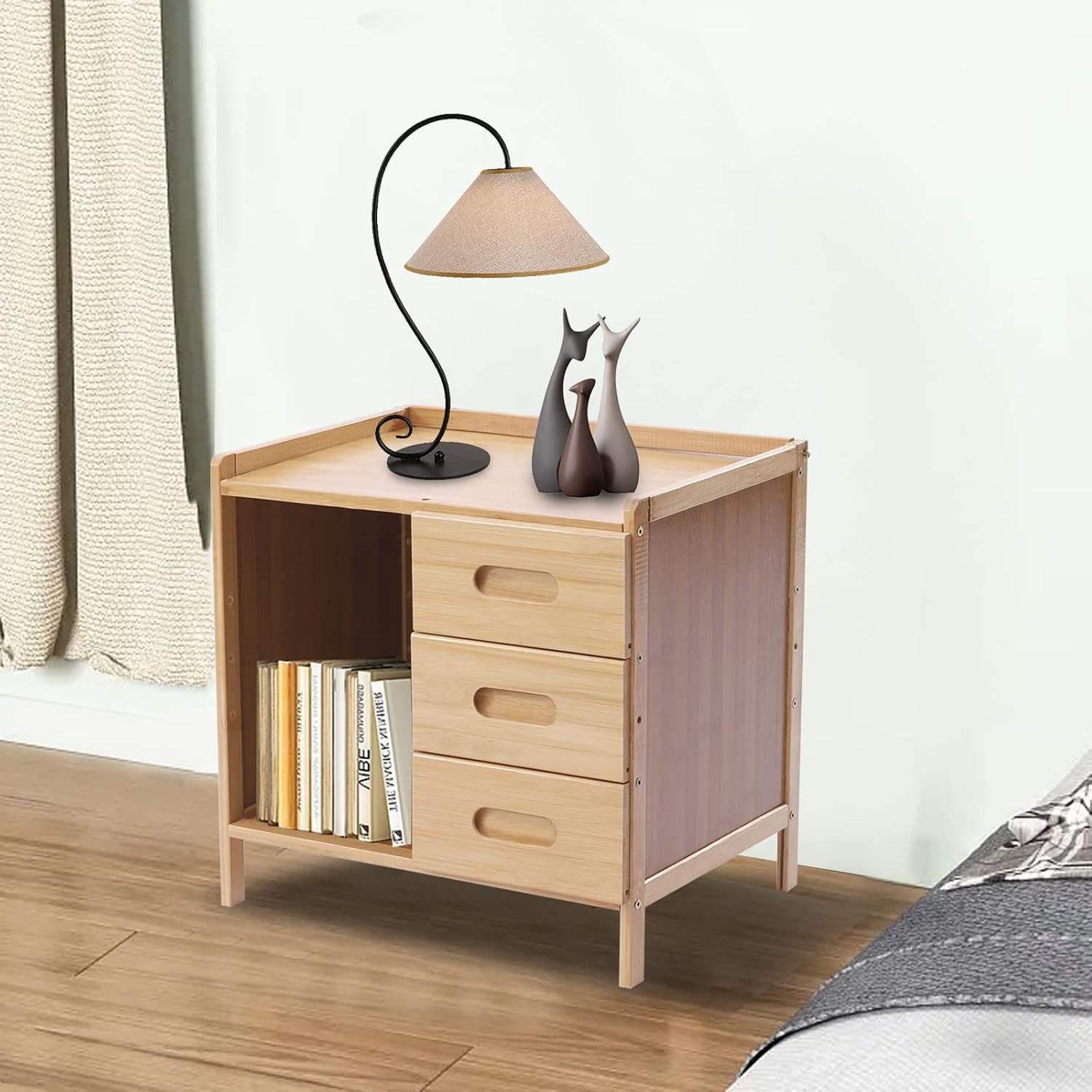 Great quality Trendy Bamboo Bedside Table with 3 Drawer