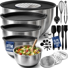 28-Piece Stainless Steel Mixing Bowls with Lids Set Long