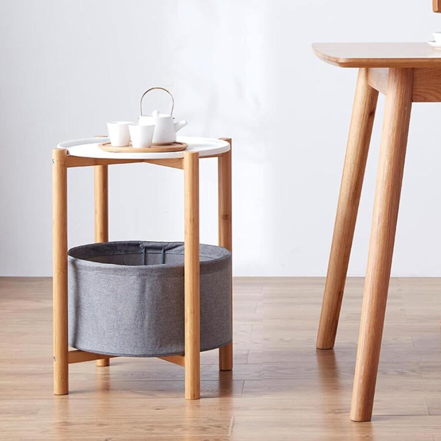 Amazing Round End Table with Storage Basket