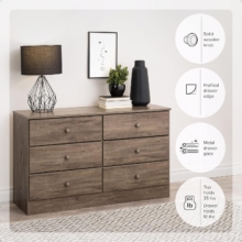 Prepac Astrid Simplistic 6-Drawer Dresser for Bedroom, Functional Bedroom Dresser Chest of Drawers