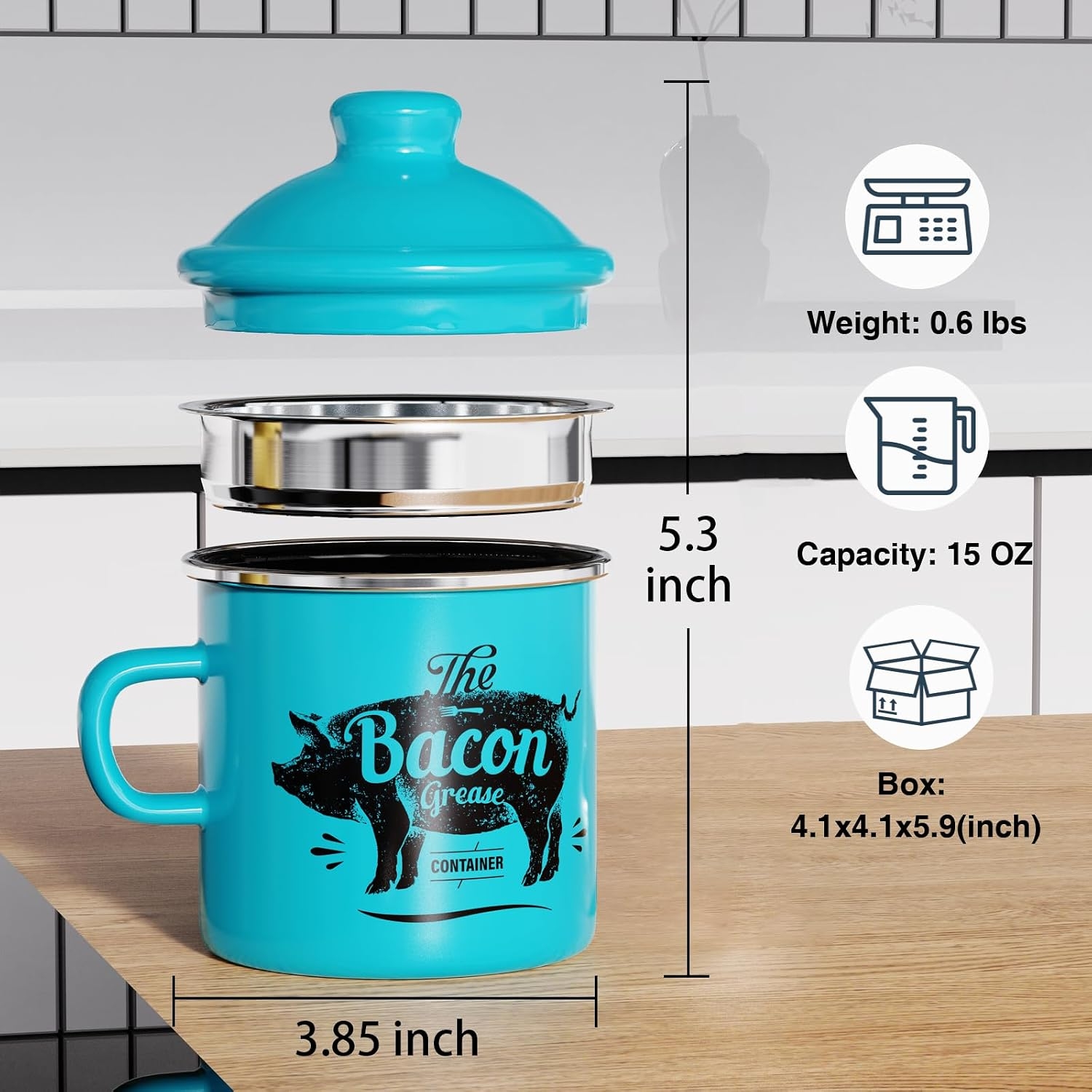 Bacon Grease Container with Strainer