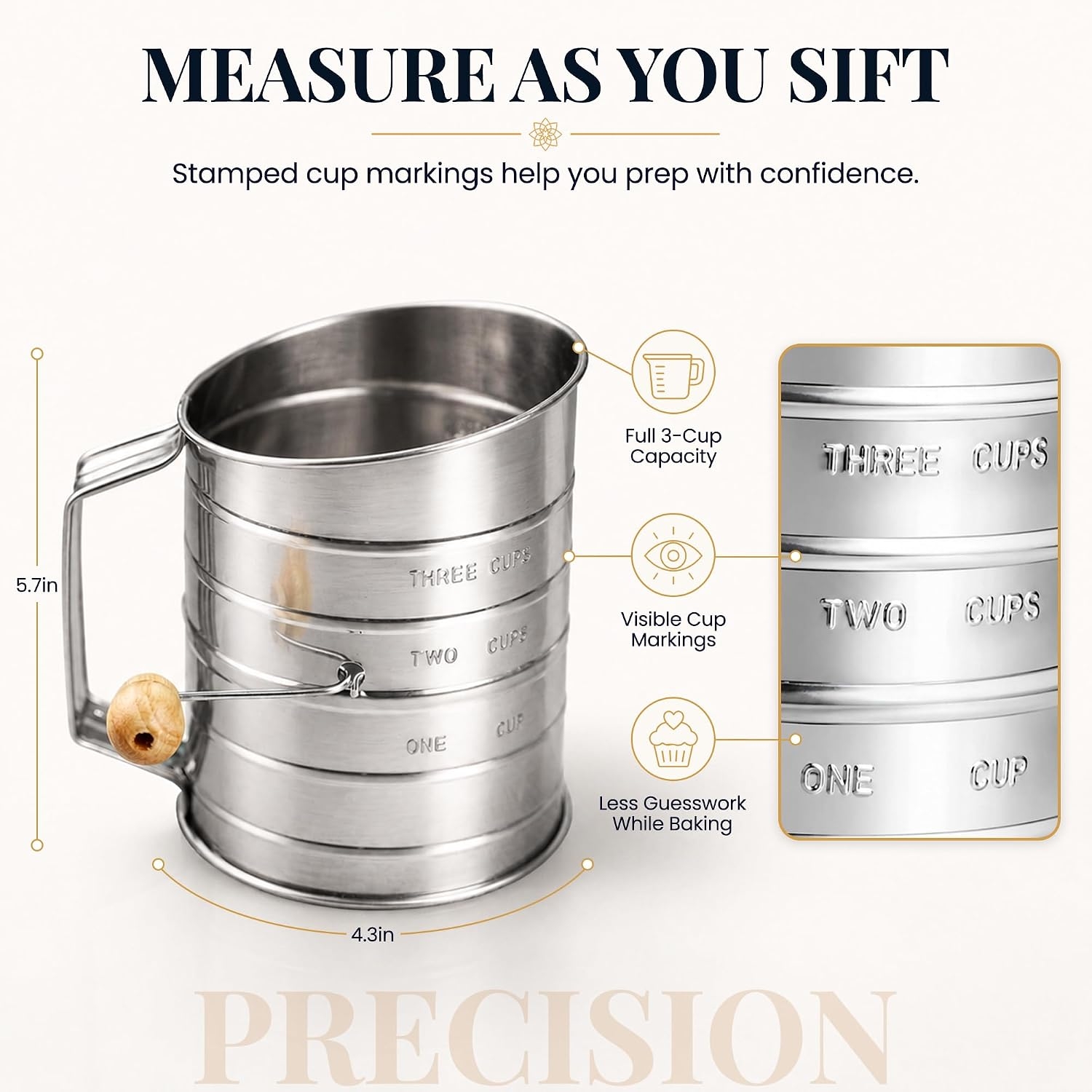 Bellemain Stainless Steel Flour Sifter with Hand Crank