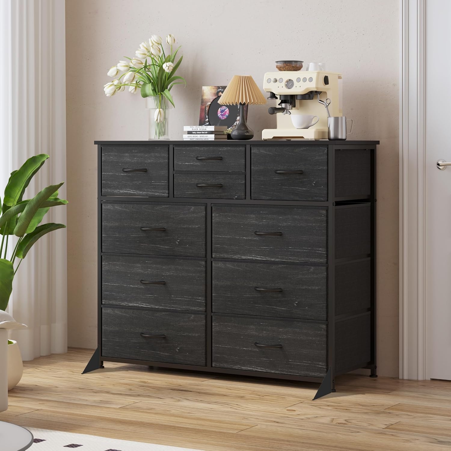 LUMTOK Fabric Dresser with Wooden Top