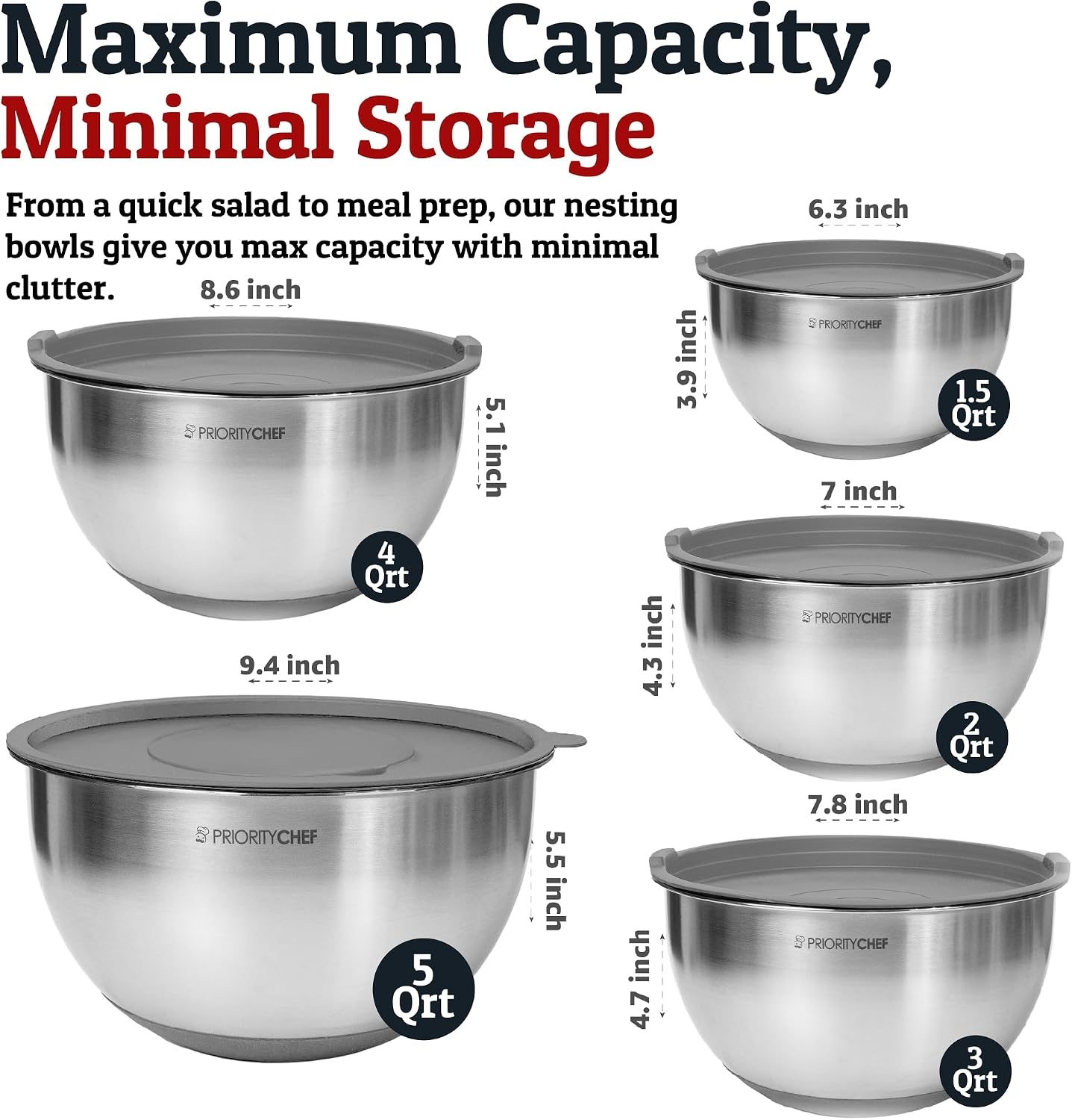 Stainless Steel Mixing Bowls with Lids Set
