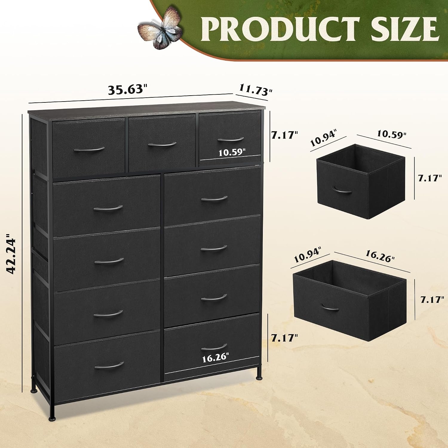 WLIVE Tall Fabric Dresser for Bedroom